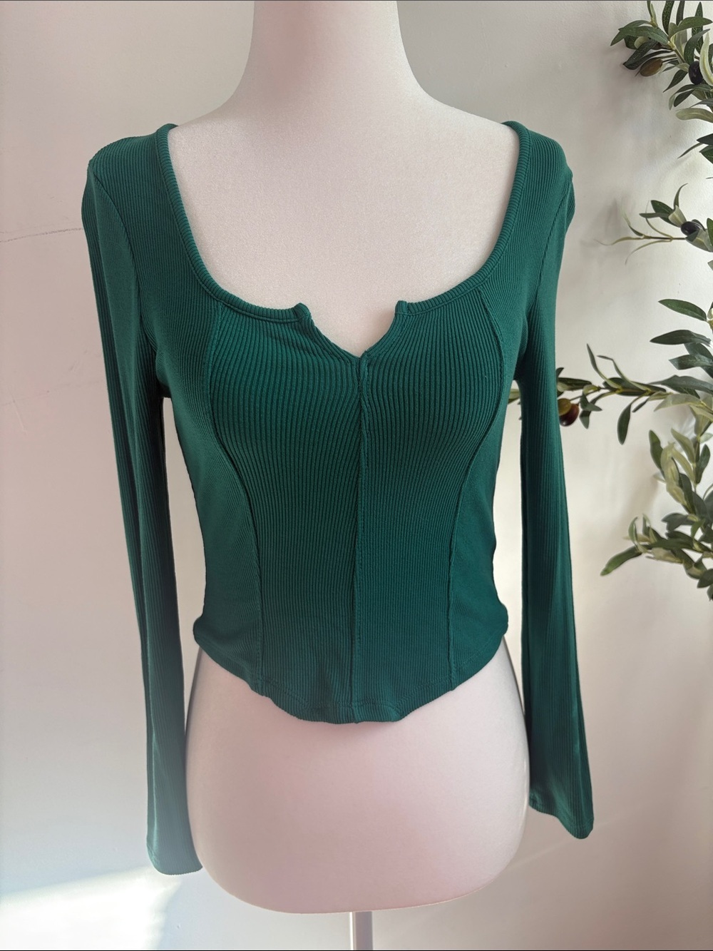 Streetwear Society Forest Green Ribbed Long Sleeve Scoop Top